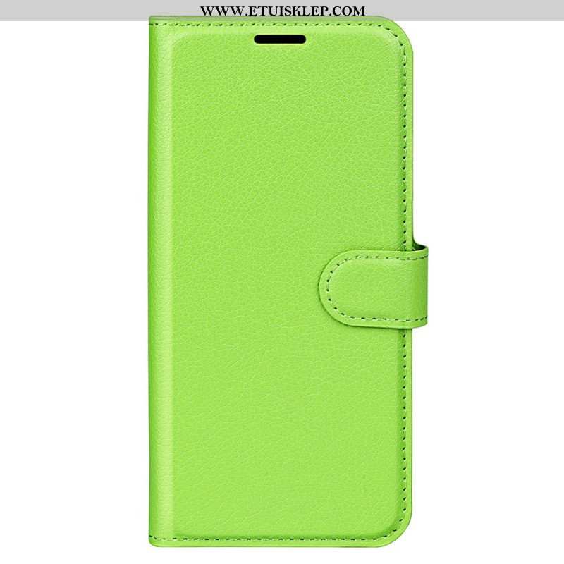 Etui Folio do iPhone 15 Klasyczna Sztuczna Skóra Litchi